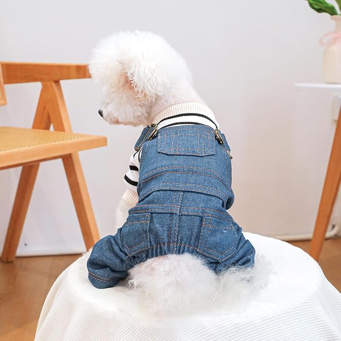Dog Stylish Overalls Comfortable Puppy One Piece Outfits Summer Bib Overalls for Small Dogs Cute Pet Jumpsuit Onesie Chihuahua Yorkies Birthday Holiday Clothes Costume