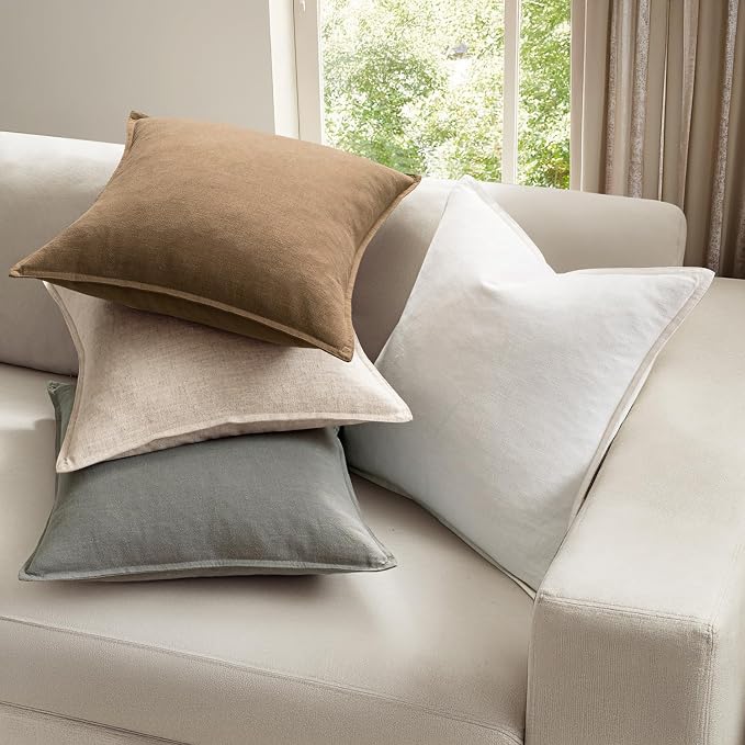 MIULEE Neutral Boho Linen Decorative Pillow Covers 18x18 Inch Pack of 4 | Natural Solid Throw Pillow Covers, Soft Farmhouse Couch Pillowcases, Modern Home Decors for Living Room Bed Sofa
