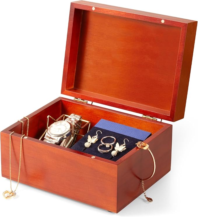 DRASTAR Keepsake Box, Wood Memory Box with Lids, Wooden Jewelry Box, Memory Box, Small Decorative Wooden Box,Brown