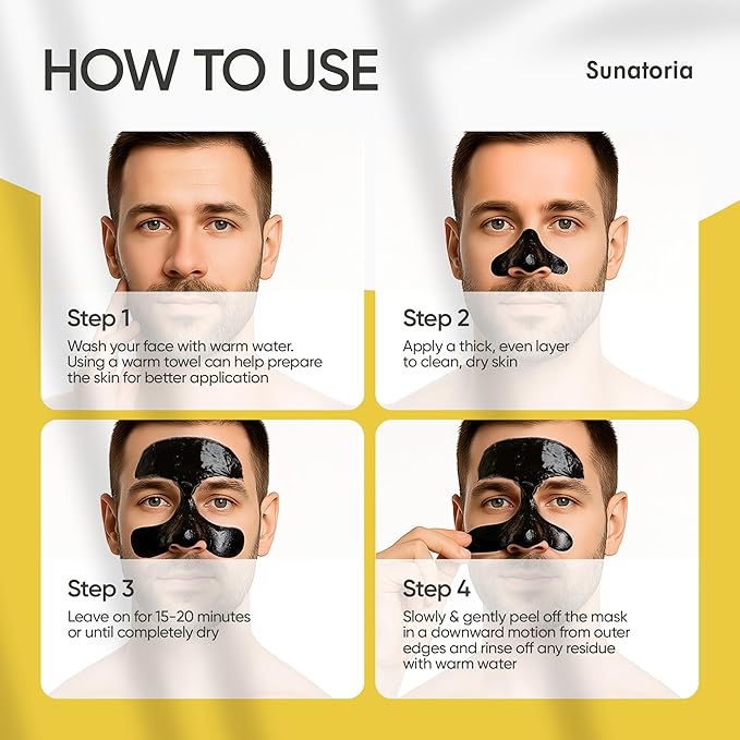 SUNATORIA Black Peel Off Face Mask – Charcoal Peel Off Face Mask for Oily & Combination Skin – Helps Remove Excess Oil & Lift Away Surface Impurities – Refreshing Botanical Formula, 2.04 fl oz (Men)