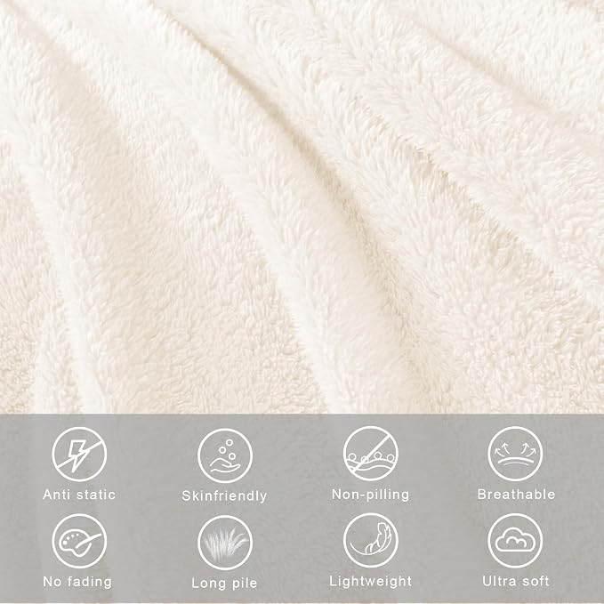 Exclusivo Mezcla Soft Plush Fleece King Size Blankets for Bed Living Room | Lightweight Fuzzy Fluffy Large Blanket for All Seasons, Cozy Velvet for Women Men, Machine Washable, 90"x104", Ivory