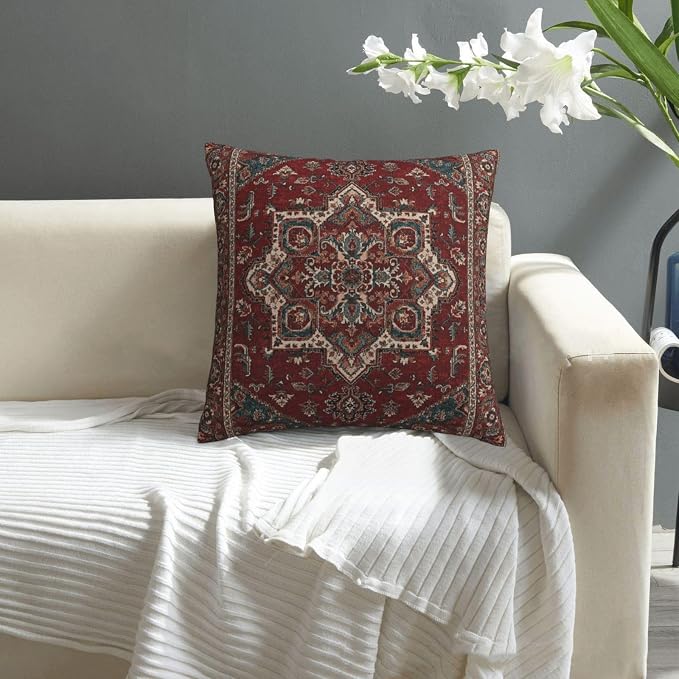Northwest Persian Silk Carpet Print Pillow Covers Decorative Square Throw Pillowcase 18x18 Inch Couch Cushion Cover for Home Decor Living Room Bedroom College Dorm Bed Car Sofa