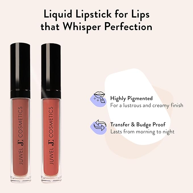 Juwel Cosmetics Liquid Lipstick for Women, High Pigment Long Lasting Lipstick, Lightweight Creamy Finish, Transfer-Proof Mineral-Based Nourishing Formula, Cruelty-Free & Lead-Free Lip Color, Sienna
