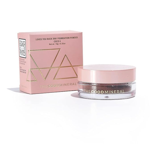 The Good Mineral Loves-You-Back 3in1 Mineral Powder Foundation (COCO 6) | Designed for acne-prone, sensitive skin | Lightweight Coverage for hyperpigmentation + marks | Concealer, Foundation + Powder