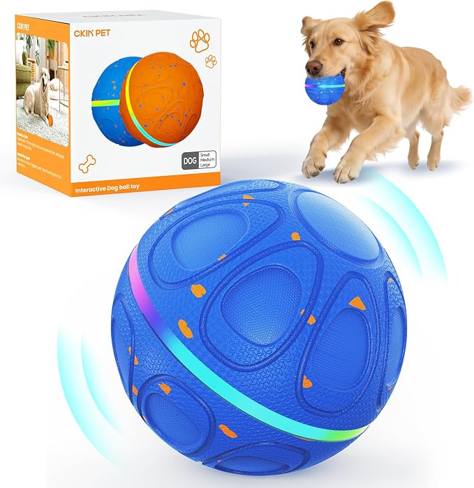 Interactive Dog Toys Ball – Automatic 3-Mode Active Rolling Balls (Blue) | Moving bouncing & rotating dog ball with colorful lights. Solid E-TPU material, IPX7 waterproof for medium & large dogs
