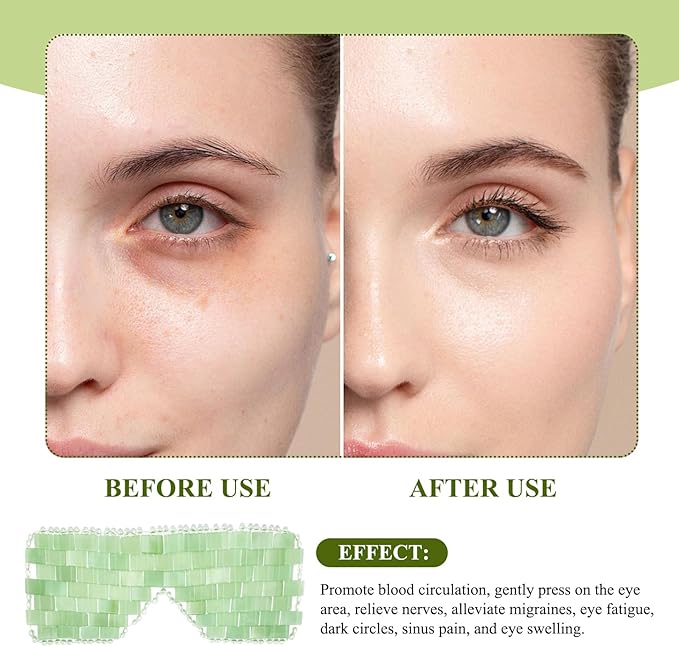 Jade Eye Mask 2 Pcs Jade Eye Mask for Facials can Relieve Puffiness and Relieve Eye Cover (Comes with Massage M-Shaped Comb *1, Eight-Tooth Comb *1)