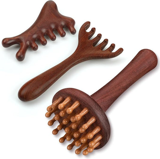 ProSuites 3 Pcs Wooden Head Scalp Massager Comb, Long Handle Head Massage Tool for Relaxation Hair Gua Sha Comb