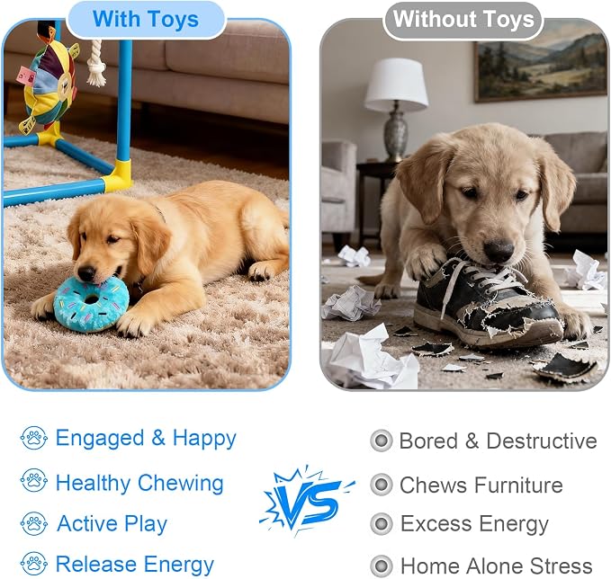 Puppy Play Gym with 8 Hanging Toys, Indoor Jungle Gym for Small Dogs