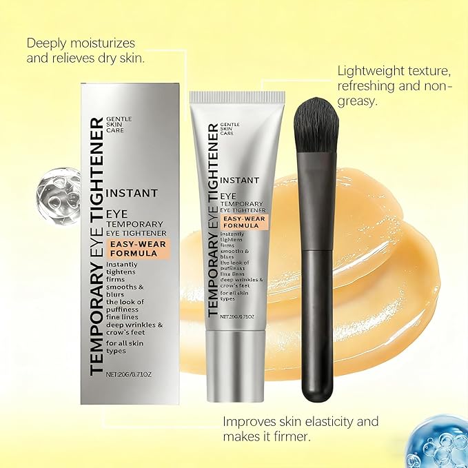 2 PCS Temporary Eye Tightener，Eye Cream Instant Eye Tightener with Brush for Fine Lines and Wrinkles，New Instant Makeup Primer，Instantly Reduces Under-Eye Bags,Dark Circles&Puffiness, Anti Aging