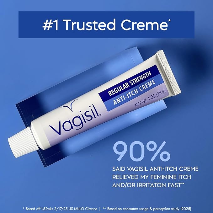 Vagisil Regular Strength Anti-Itch Feminine Cream for Women, Gynecologist Tested, Hypoallergenic, Fast-acting and Long-lasting Itch Relief, Vaginal Moisturizer Soothes and Cools, 1 oz (Pack of 1)