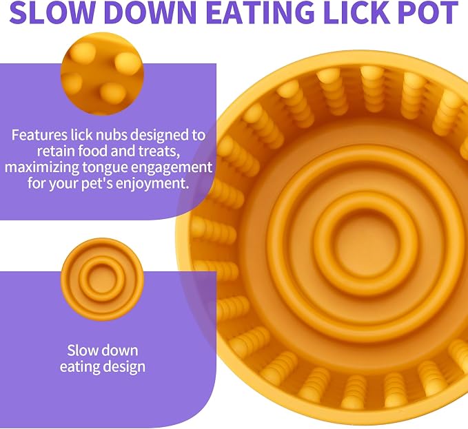 Dog Lick Bowl, Bestalk Anxiety Relief Slow Feeder Dog Lick Mat Treat Dispenser, Non-Slip Dog Licking Bowl Dog Enrichment Toys for Small Medium and Large Breed Dogs, BPA Free Silicone(Yellow,S)