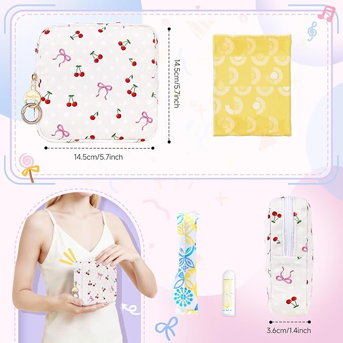 Period Bag for Teen Girls, Canvas Sanitary Napkin Storage Bag with Zipper, Portable Menstrual Pad Bag Tampon Holder for Purse