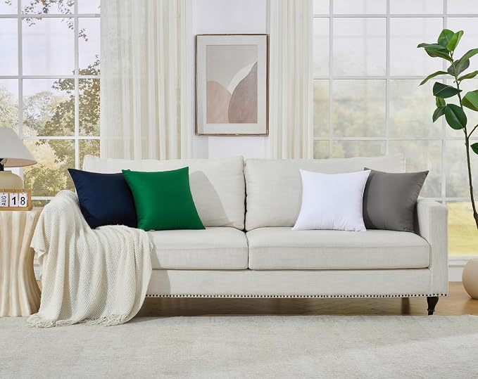 Longhui bedding Green Throw Pillow Inserts 18x18 Set of 2, 100% Cotton Cover with Polyester Fill, 2-in-1 Use as Stuffers or Standalone Decor for Couch, Bed, Living Room, Outdoor