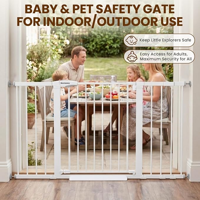 Mumeasy 29.7-54.2" Baby Gate for Stairs, Pressure Mounted Dog Gate for Doorways, Extra Wide Walk Thru Safety Pet Gate for Doors with Auto Close, Easy Install Child Gate for Hallway Indoor House, White