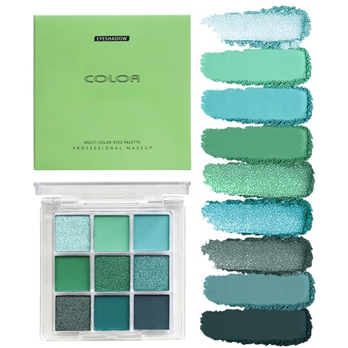 9 Colors Green Shimmer Matte Eyeshadow Palette, Patrick’S Day Glitter High Pigmented Waterproof Green-Grey Eyeshadow, Bright Sombras De Ojos