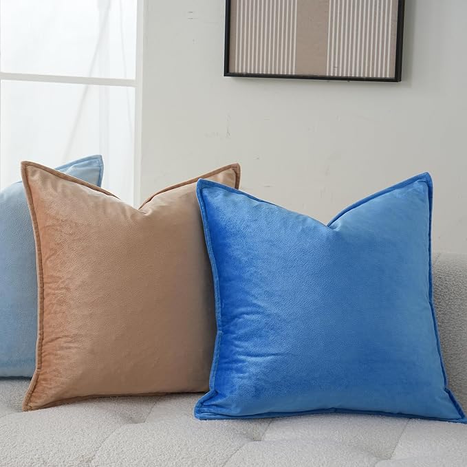 Velvet Royal Blue Throw Pillow Covers 24”x24”Pack of 2 Soft Decorative | Square Cushion Covers for Couch Sofa Bed Livingroom Car Home Decor,60x60Cm