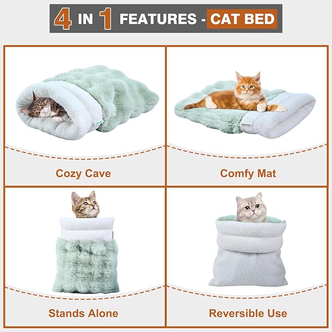 3 in 1 Semi-Enclosed Self Warming Burrow Cat Bed Sleeping Cave | Keep Warming, Machine Washable, Easy to Clean, Soft & Comfortable, Pet Beds fo Cats & Dogs, Cozy Privacy Nook