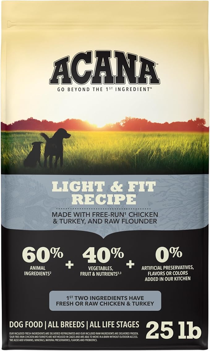 ACANA Grain Free Dry Dog Food Light & Fit Recipe 25lb Bag | Freeze Dried, High Protein, Made in the USA, Global Quality Ingredients