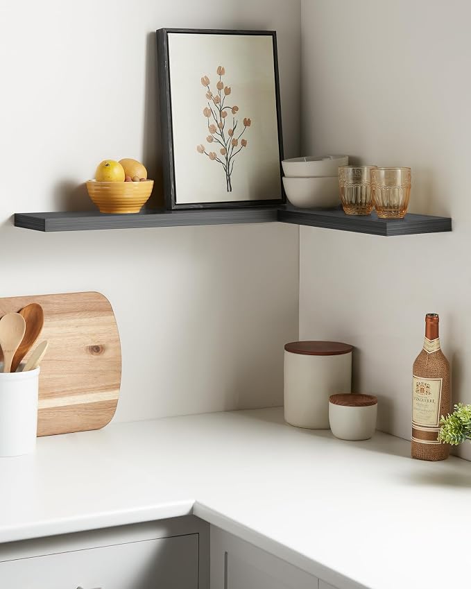 BAYKA Grey Floating Shelves 22.5in, Set of 2, Wall Mount Rustic Wood Shelf | Easy Install, 22lbs Max Load, Hidden Bracket, for Bathroom Bedroom Kitchen Book Storage Decor, Multi-Wall Compatible