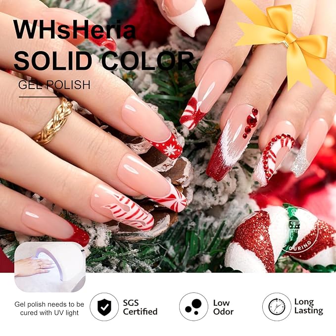 Red Christmas TPO Free Gel Nail Polish Set,6pcs 10ml red gold Green Glitter Sparkle Winter Long-lasting Soak Off UV Light Cure Gel Polish Kit for Salon and as a Gift for Daily Life at Home