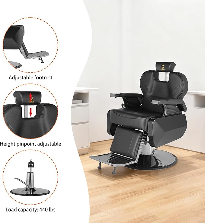 Barber Chair Hydraulic Reclining Salon Chair Styling Chairs Hair Chair 360 Degrees Rolling Swivel Barber Chairs for Barbershop Hair Salon Black