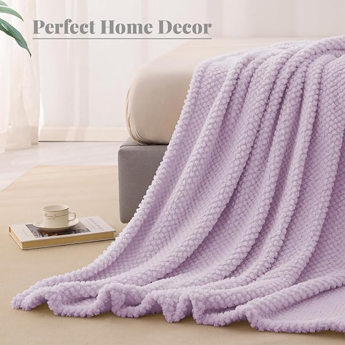 Whale Flotilla Soft Fleece Twin Size Bed Blanket, Lilac | 60x80 Inch, Suitable for Bed, Fluffy Fuzzy Jacquard Blankets for All Season, Lightweight and Cozy
