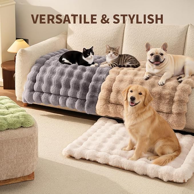 SOMAHE Plush Dog Bed Mat, Machine Washable, Large 35x27 Dark Grey | Machine Washable + Non-Slip Paw Bottom: plush dog mat stays fluffy and helps reduce sliding on indoor floors.