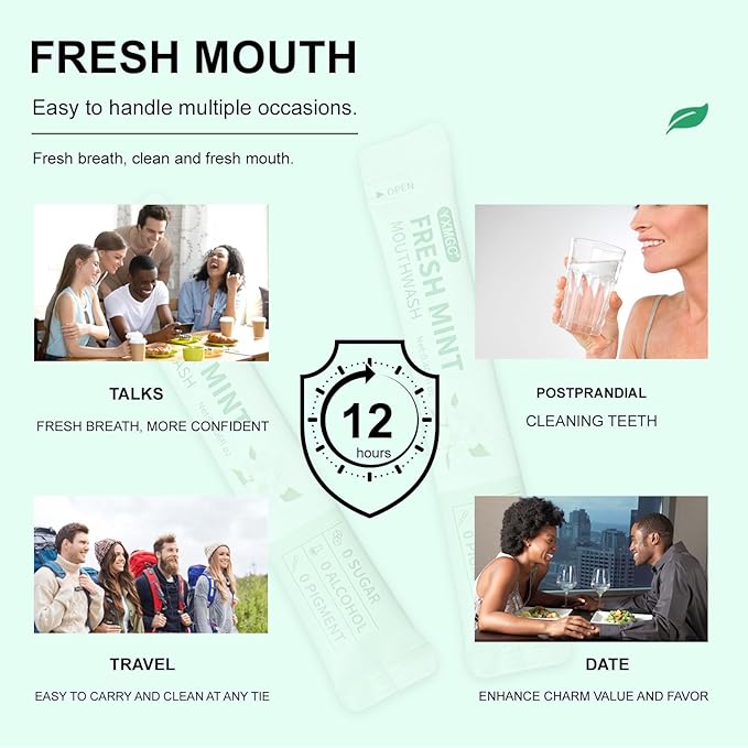 YXMGC Travel Size Mouthwash Packets – Portable, Fresh Breath Anytime, Eliminates Bad Breath, Sugar-Free, Alcohol-Free, 7 Pack × 0.4 Fl Oz