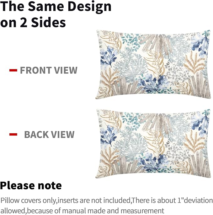 Nautical Coastal Coral Lumbar Pillow Covers 12x20 Inch Set of 2 Summer Ocean Beach Themed Decorative Pillow Cases Outdoor Linen Square Cushion Cover Farmhouse Decor for Bedroom Home Sofa Couch Bed