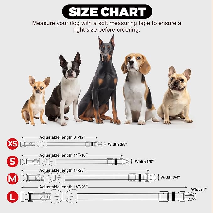 azuza Anchor Dog Collar with Bow Tie, Soft and Comfortable Adjustable Bowtie for Small Dogs