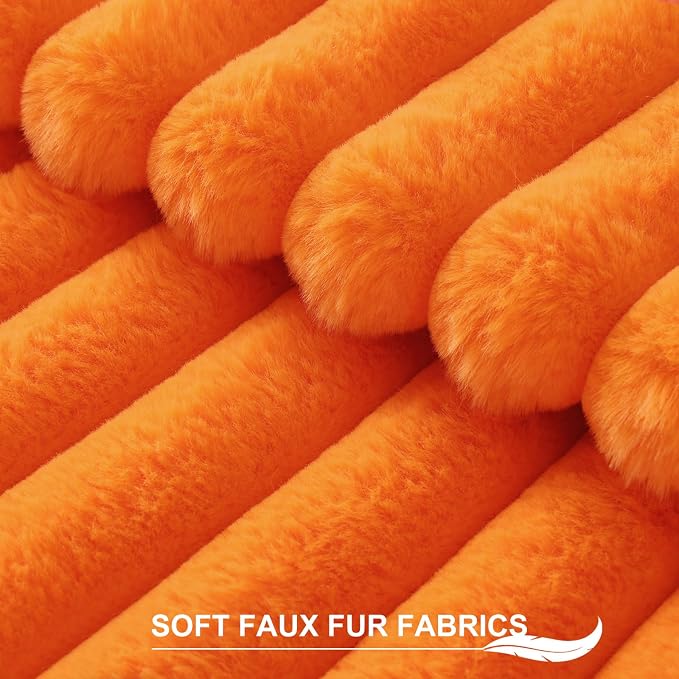 Pallene Faux Fur Fall Throw Pillow Covers 22x22 Set of 2, Burnt Orange | Luxury Plush Texture, Striped Design, Cozy Soft Touch, Modern Home Accent Decor for Couch, Sofa, Bed, Living Room