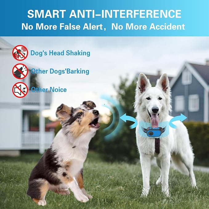 Dog Bark Collar for Large Medium Small Dogs, Rechargeable Smart Bark Collar, Anti Barking, Humane Dog Training Device with 5 Adjustable Sensitivity Beep Vibration (Blue)