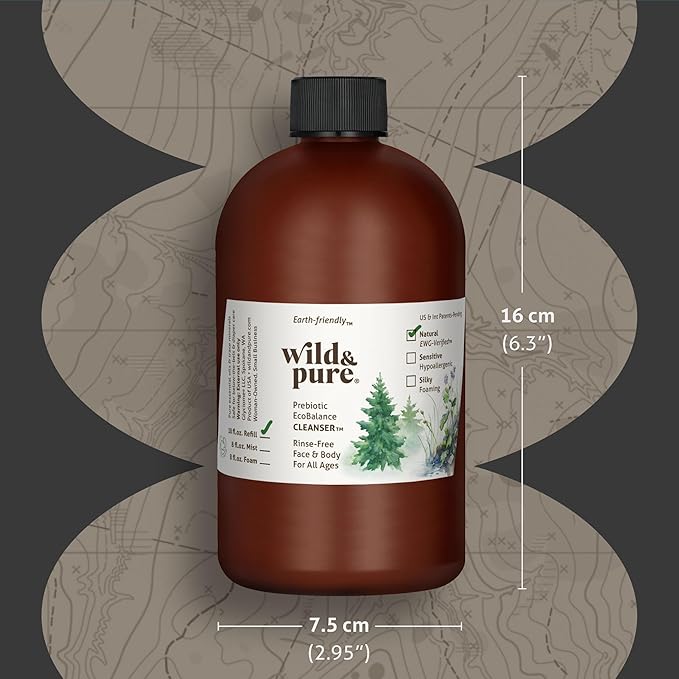 Wild & Pure EWG Verified Natural Body Wash Refill (18oz) for Foamers/Spray | Cleanser, Deodorizer, Moisturizer | Face, Hands, Body | pH-Balanced, Microbiome-Friendly, Plant-Based | Refillable Skincare