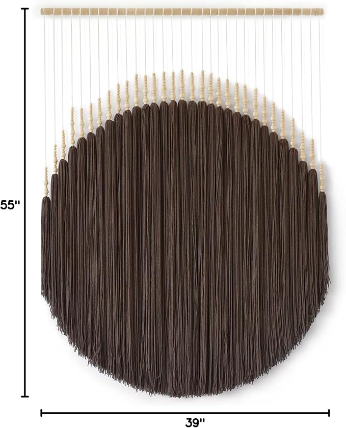 Macrame Wall Hanging Brown Geometric Art Beaded HandmadeTassel 39"W*45"L | Boho Wall Art, Handmade Wall Hanging, Modern Decor, Dorm Room Style, Living Room Accent, Office Decoration, Round Wall Art