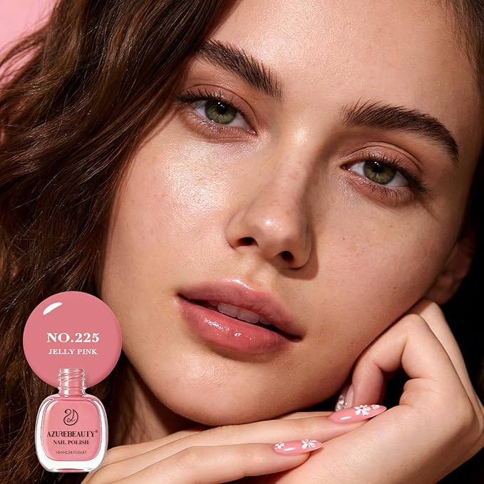 AZUREBEAUTY Jelly Nail Polish Semi-Translucent Blush Pink Sheer Color Fast Drying Natural Regular Toe Nail Polish no Gel Home Salon DIY Women Gift