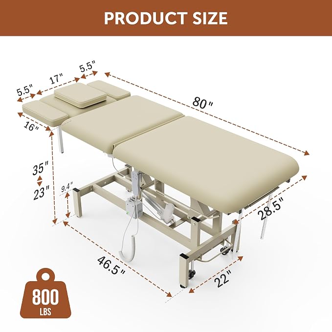2 Motors Electric Massage Table, Hydraulic Electric Lift Adjustable Waist and Height Lifting Functions for Treatment, Physical Therapy, Spinal Massage, Facial Spa, Waxing, Tattooing - Beige Gray