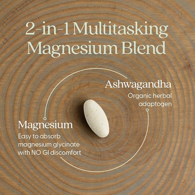 New Chapter Magnesium + Ashwagandha Supplement, 325 mg with Magnesium Glycinate for Muscle Relaxation & Recovery, Heart, Nerve & Bone Health, 2.5X Absorption, Non-GMO - 30 ct (1 Month Supply)