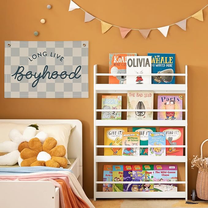 Long Live Boyhood Linen Banner，Vintage Nursery Checkered Flag Boys Room Decor，Decor Nursery Playroom Wall Decor for Kids Bedroom Dorm,Toddler Decorations Trendy Room Decor,Gifts for Teen boyroom
