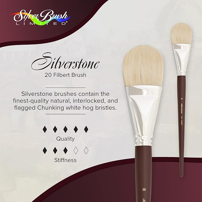 Silver Brush Limited 1103-20 Silverstone Filbert Paintbrush for Oil Painting, Size 20, Long Handle