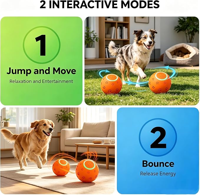 Interactive Dog toys, Smart Dog ball, E-TPU Material Automatic Moving, Bouncing, Vibrating ball Durable Duraspin Design for Aggressive Chewers.Keeps Dogs Busy and Entertained.Suitable for all dogs