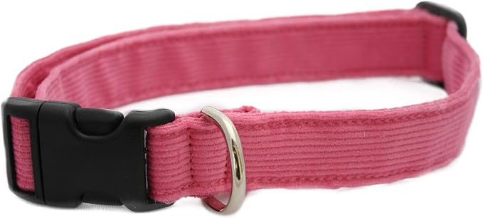 Hemp Corduroy Dog Collar Available in 9 Colors (Rust, Marigold, Bronze, Avocado, Blue, Plum, Pink, Red, Black) Sold in 6 Sizes (3/4" Small, Pink)