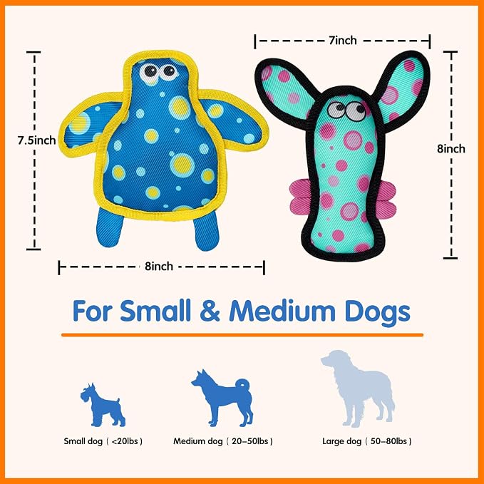 Squeaky Dog Toys for Small & Medium Dogs, Turtle & Lobster Set
