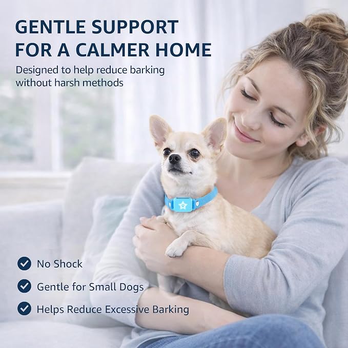 Bark Collar for Small Dogs 5-15 lbs with Magnetic Charging – No Shock, 3 Beep & Vibration Modes, 5 Sensitivity Levels - Humane Stop Anti-Barking Device - Dog Training Bark Collar (Sky Blue)