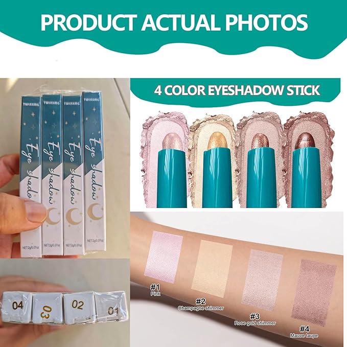 Eyeshadow Stick Eye Shadow Brightener Stick Eyeliner Pencil Cream Shimmer Glitter Smooth Eyeshadow Stick Pencil Nude Korea Primer Highlighter Natural Waterproof Long Lasting Mauve Taupe Shimmer # 04