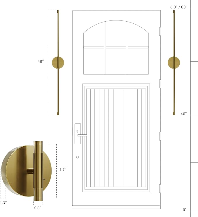 40" Battery Operated Wall Sconce Set of 2, 350° Rotating Lamp, Gold | Wireless, 8000mAh Rechargeable Battery, Stepless Dimming, 3000K-6000K, Remote & Touch Control, Timer, Living Room, Bedroom