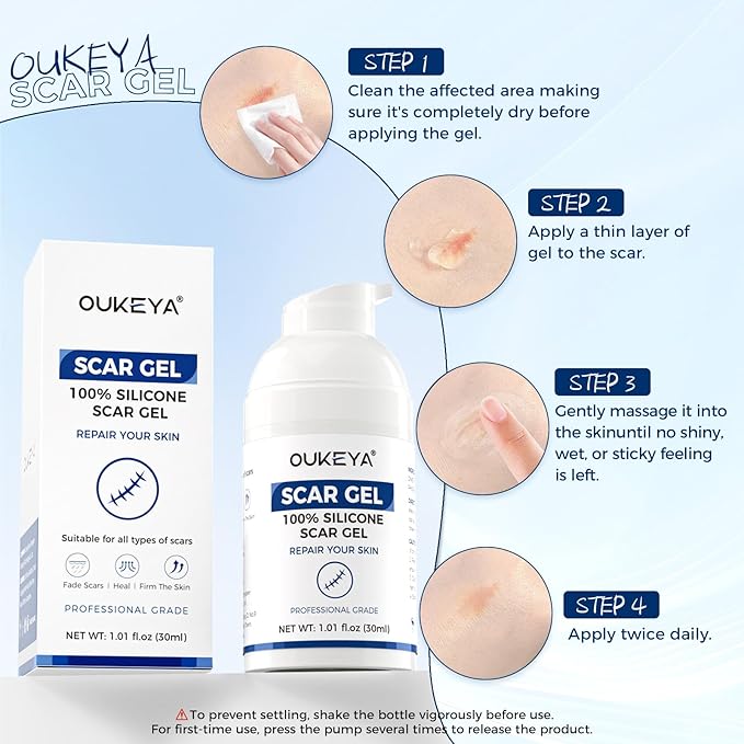 OUKEYA Silicone Scar Gel - 100% Silicone Cream Perfect for Sensitive Skin, Say Goodbye to Old and New Scars (30ml)