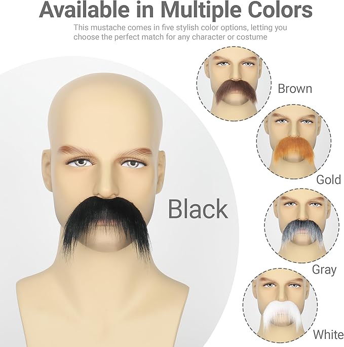 2Pcs Men Fake Mustache Realistic Mustaches Fake Facial Hair Beard for Cosplay Costume Halloween Parties