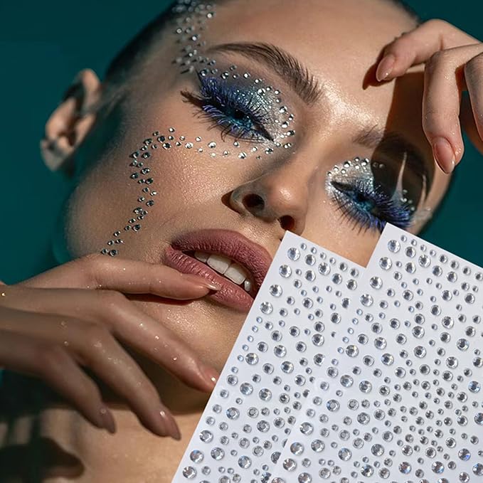 Self Adhesive Face Gems for Makeup, Festival Jewels, Hair Gems, Rhinestone Stickers for Face, Eye, Makeup, Body (mixcolor_6pcs)