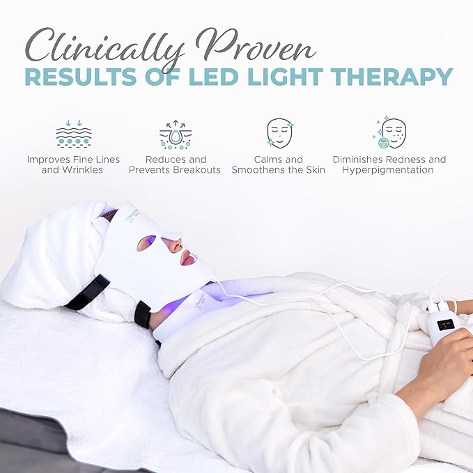 LED Light Therapy Face & Neck Mask - Facial Skin Care Device - 7 Colors Red & Blue - Rejuvenation, Anti-aging Product for Wrinkles