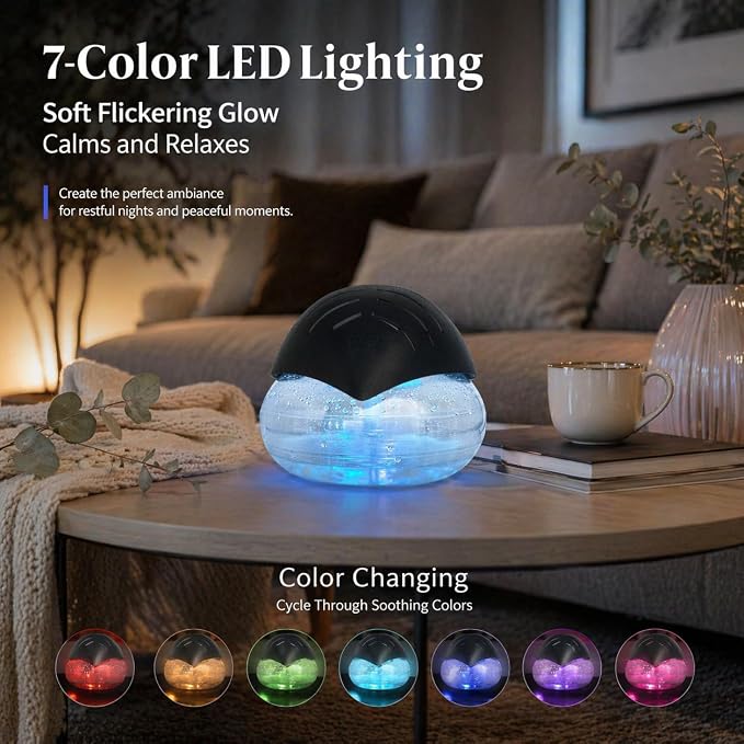 Air Freshener（Black） - for Home, Bedroom, Office and Warehouse - Essential Oil Aroma Diffuser with LED Color Night Light and Soothing Water Flow Sound - for Pets and Smokers.
